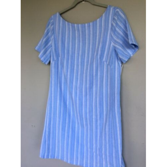 Anthropologie Linen Blend Striped Mini Shift Dress Size 12 Back Bow Zip Lined Bl - Picture 12 of 12